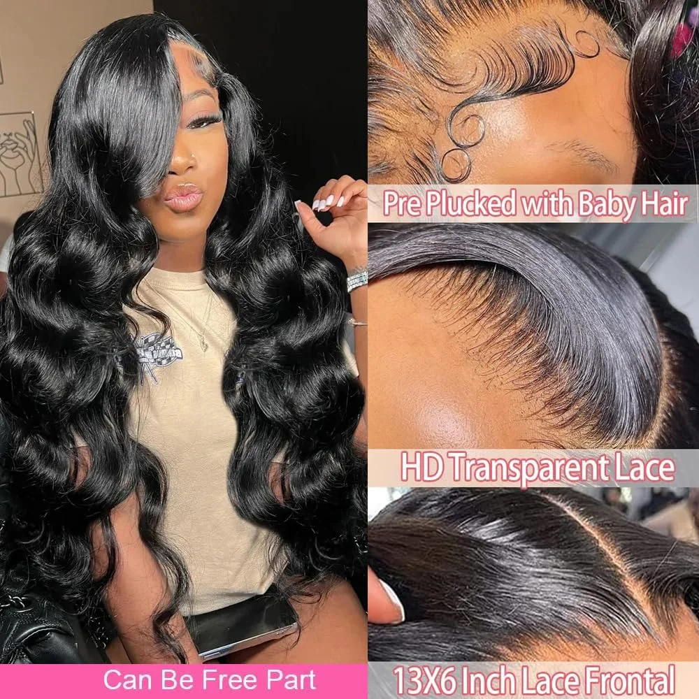 바디 웨이브 레이스 프론트 가발 인모 13x6 바디 웨이브 인모 가발 프리 플러킹 글루리스 200% 밀도 브라질리언 버진