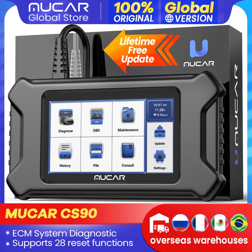 MUCAR CS90 BT200 Professional OBD2 auto Scanner 28 Reset Code Reader engine system Car Diagnostic Tools Lifetime Free update