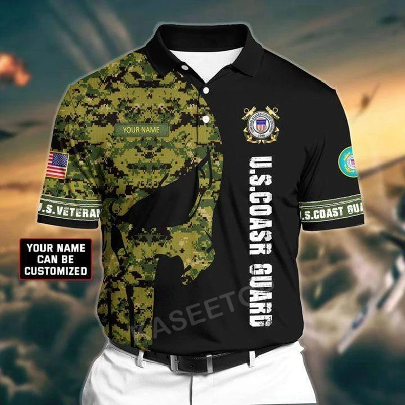 Custom Name Us Air Force Skull Black Camo Pattern Polo Men's Shirt High-quality Casual T-shirt 3D Printed Streetwear Sportswear