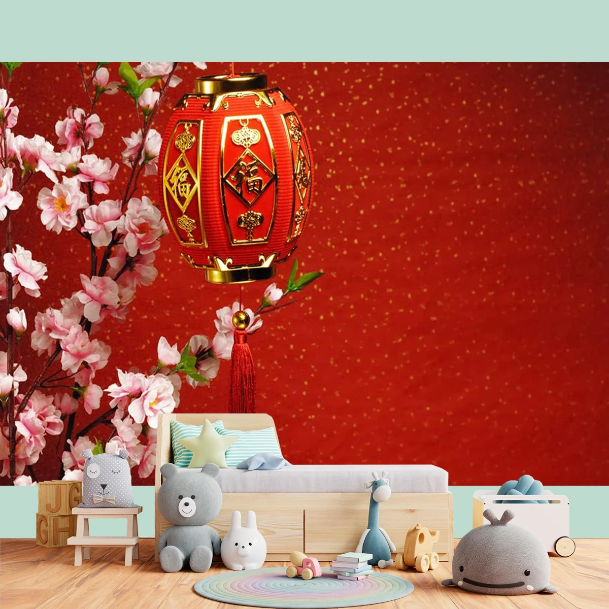 Chinese Festival Decor Backdrop 2024 New Year Spring Flower Knot Paper-Cut Golden Lunar Calendar China Red Party Decorations