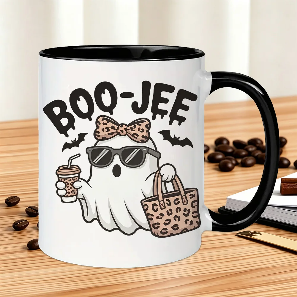 Halloween Gift, a Pack of 11-Ounce Ceramic Coffee Mugs, Boo-Jee Leopard Print Coffee Bag Design, Dishwasher Safe Decorative Cups Suitable for Halloween, Thanksgiving, Christmas, and Birthdays. Holiday Gifts Suitable for Family, Friends, and Colleagues, Suitable for Home and Office.