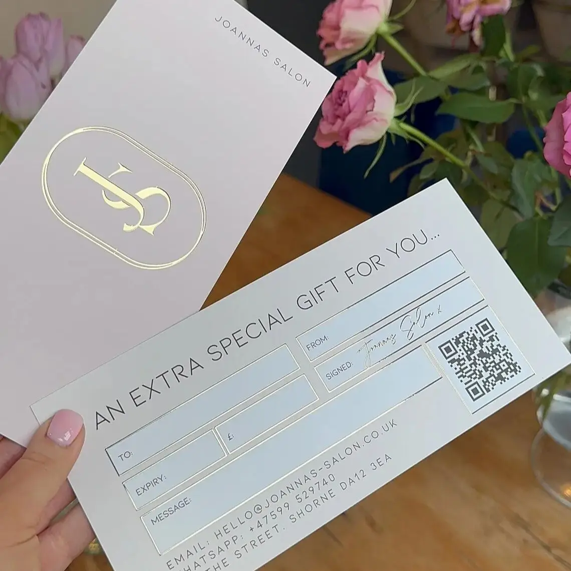 

Custom3D Golden or Silver foil Gift Vouchers With logo for beauty businesses Training academies Nails Lashes Hair Salons Aesthe
