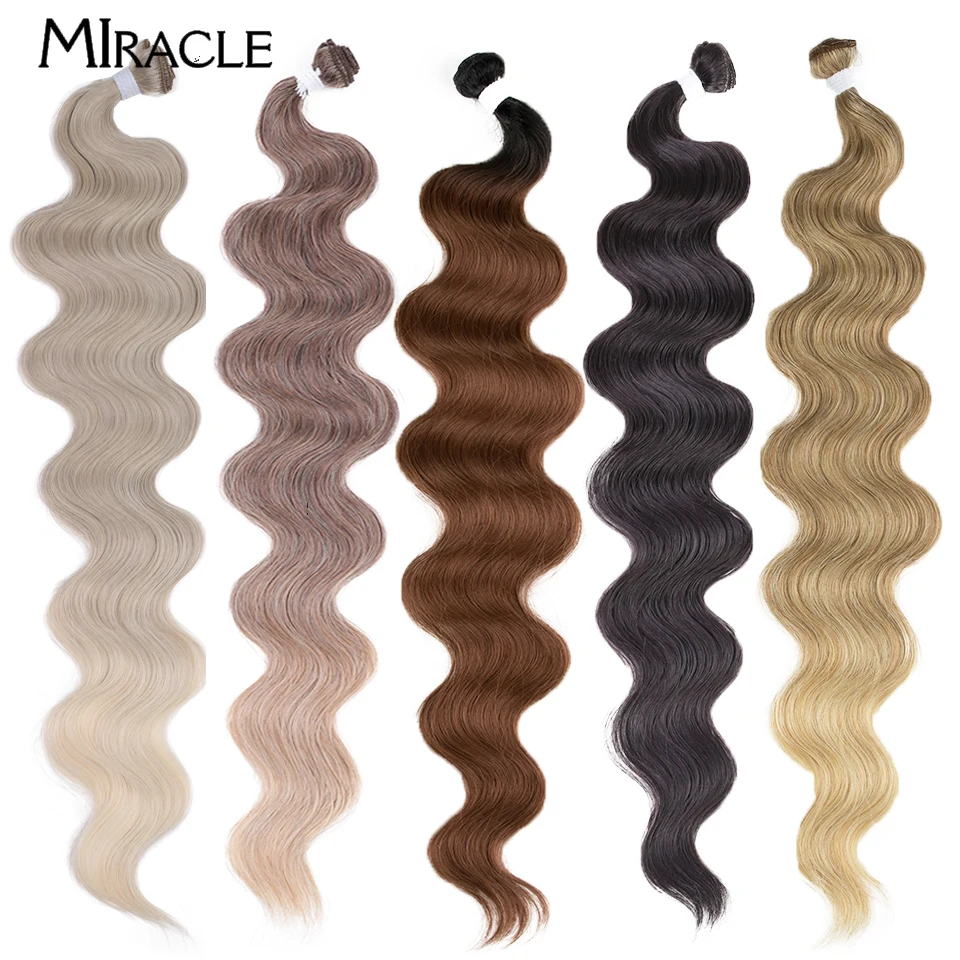 MIRACLE 30 Inch Synthetic Hair Bundles Soft Long Body Wave Hair Extensions for Women Fake Hair Weaving Hair Pieces Cosplay Daily