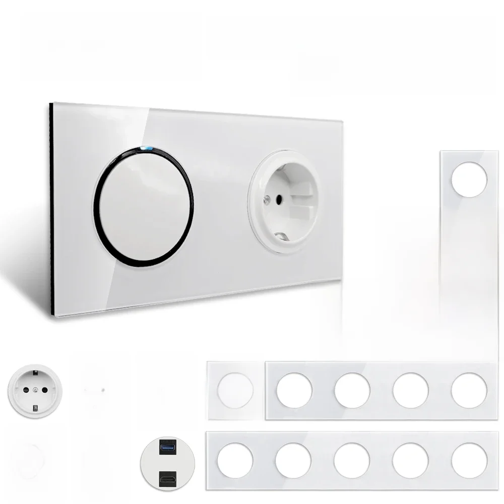 Wallpad – Module de bricolage, panneau en verre blanc, prise de courant murale, fonction de prise électrique, combinaison sans clé