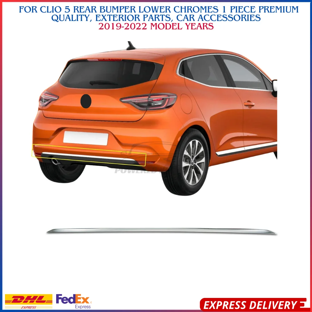 For Clio 5 Rear Bumper Lower Chromes 1 Piece Premium Quality, Exterior Parts, Car Accessories 2019-2022 model years