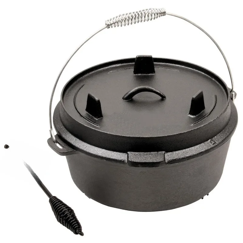 Four hollandais de camping de 25 cm, couvercle en fonte prĂ©-assaisonnĂ©, une poĂȘle, casserole avec lĂšve-couvercle pour la cuisine au camping, la cuisson au barbecue 4QT