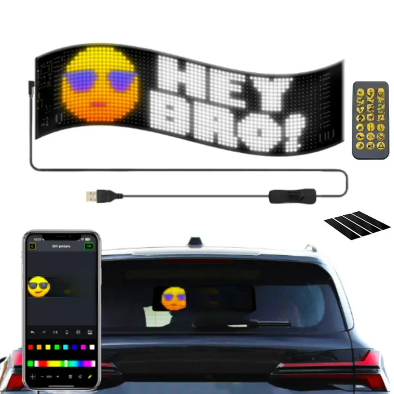Scrollende Reclame Led Teken Display Usb Rgb Auto App Controle Bluetooth Custom Logo Tekst Patroon Animatie Programmeerbaar - afbeelding 2