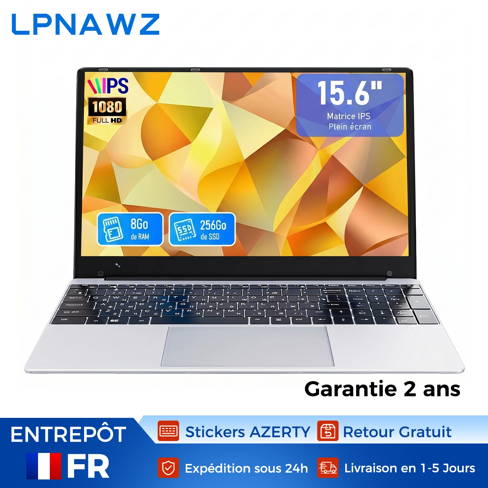 PC Portable 15.6" Argent N4000 8Go 256Go SSD - Win 11 Français - Film Clavier AZERTY Offert pour Adaptation Parfaite - Ordinateur Bureau & Études - Idéal pour Bureautique, Cours en Ligne, Navigation Web Fluide et Saisie Facile en Français