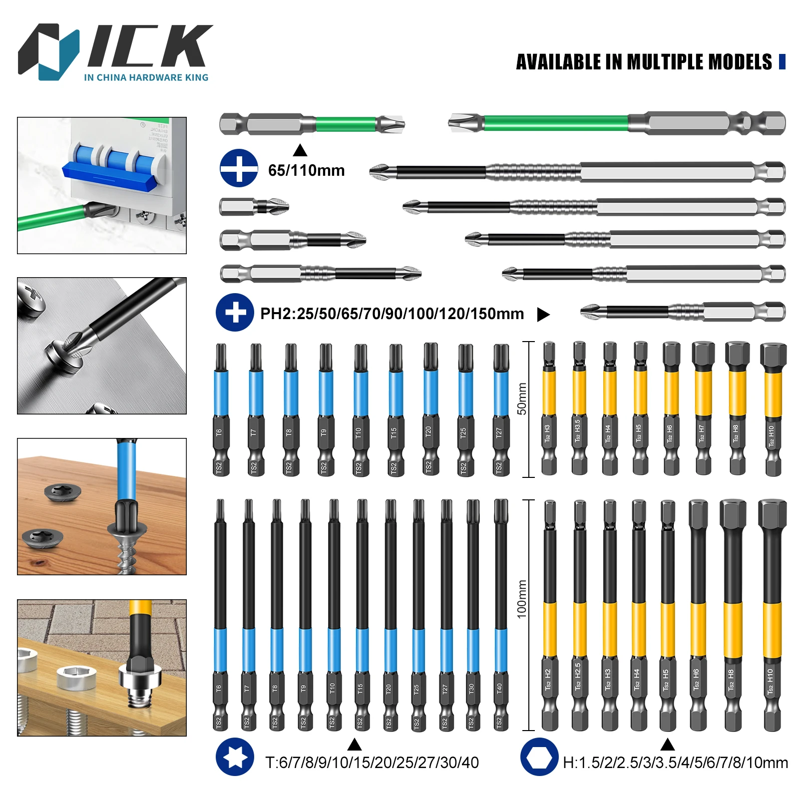 Профессиональный набор бит для электрика, 4 типа, противоскользящий скользящий S2, стальной PH2, шестигранный FPH2, Torx, разные размеры Профессиональный набор бит для электрика, 4 типа, противоскользящий скользящий S2, стальной PH2, шестигранный FPH2, Torx, разные размеры