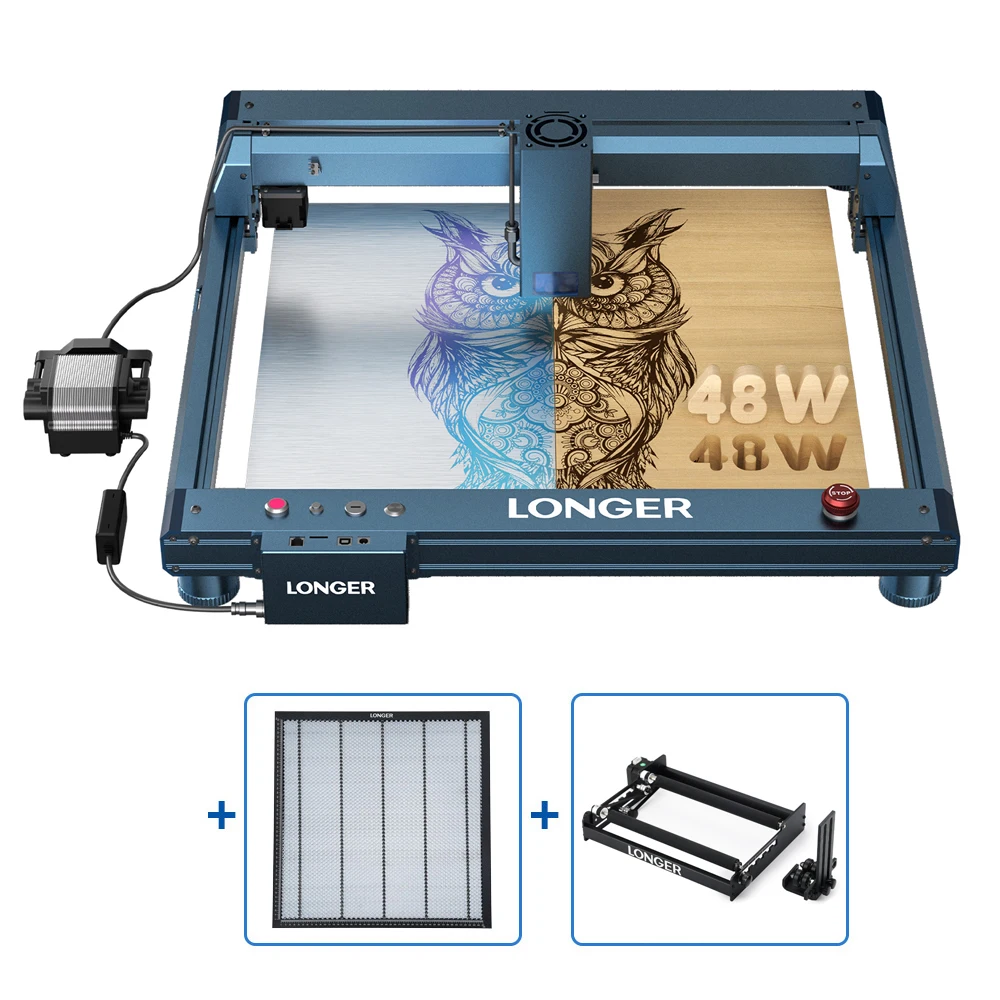 

LONGER B1 40W LASER ENGRAVING MACHINE Quick Focus Wifi Control together with 500mm(19.69inch) Honeycomb Panel and Rotary Roller