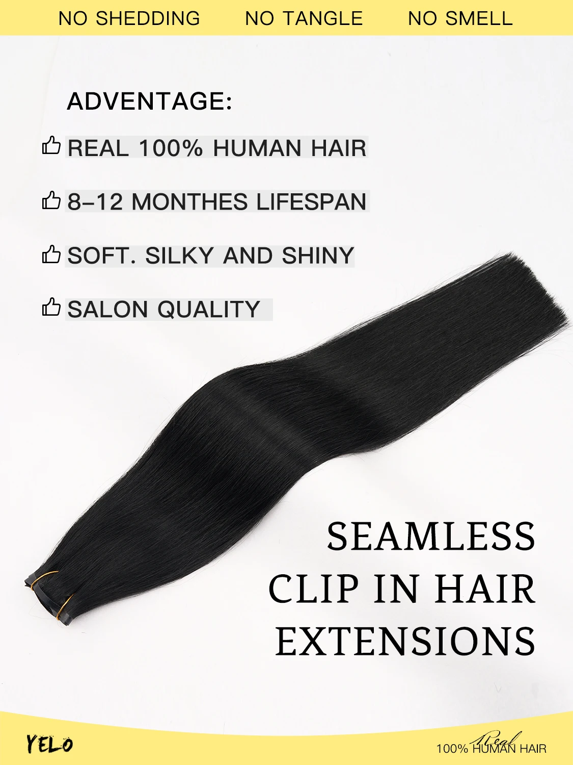YELO غير مرئية PU كليب في شعر بشري لعذراء 7 قطعة 110 جرام مستقيم 14-24 بوصة لحمة PU سلسة مع نهايات طبيعية سميكة