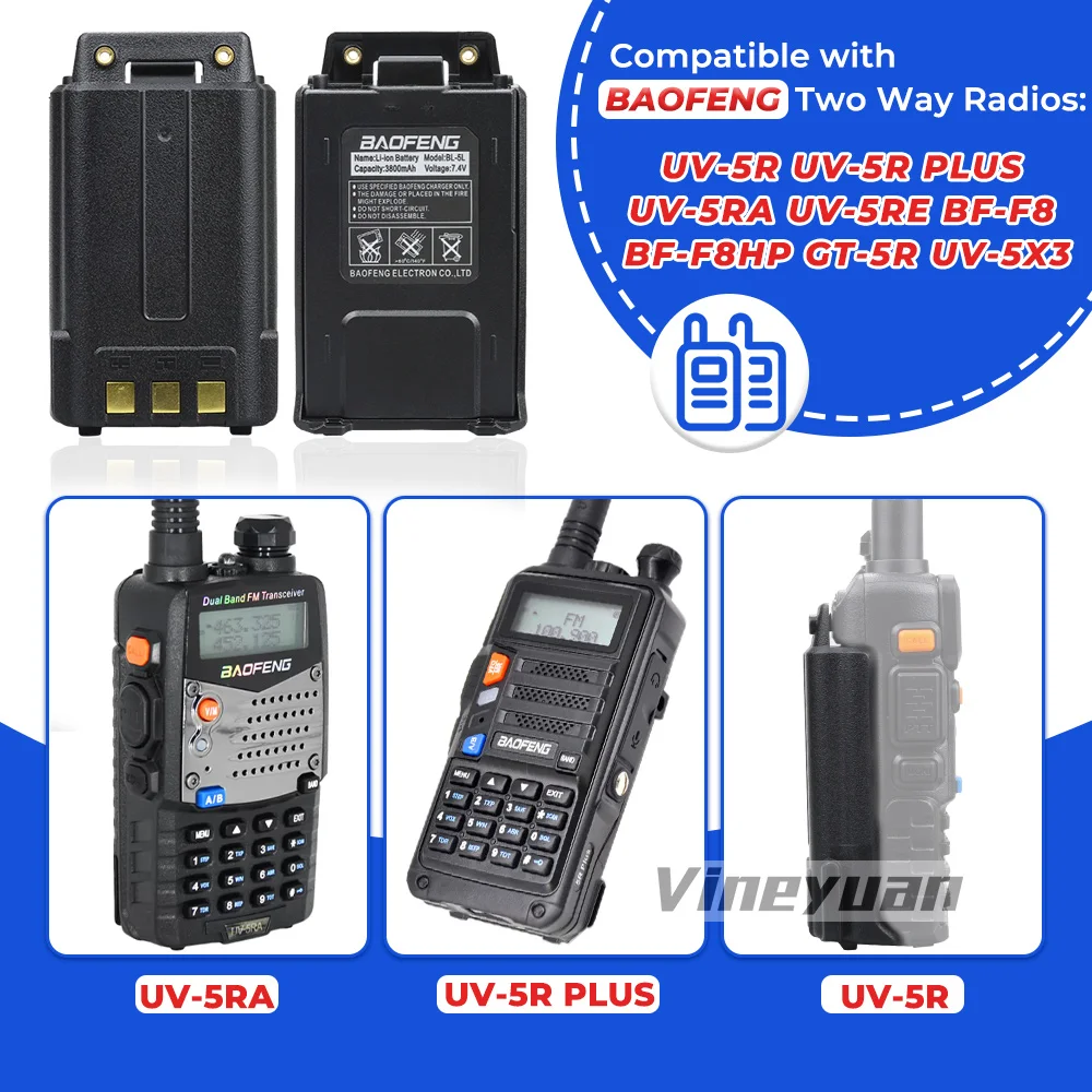 BAOFENG 3800mAh akumulator USB typu C o dużej pojemności do radia BF UV-5R UV-5RA UV-5RE BF-F8 UV-5RB UV-5RD UV-5RE UV-5RO