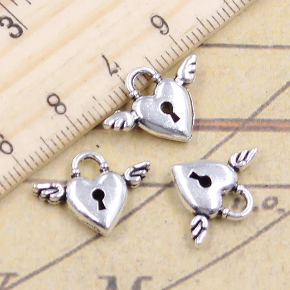20 sztuk Charms odpowiednio zaplanować podróż serce blokada 13x17mm tybetański srebrny kolor zawieszki antyczne tworzenia biżuterii DIY Handmade Craft — zdjęcie 2