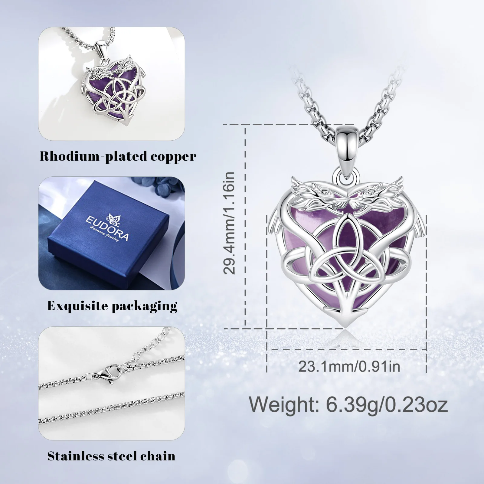 Eudora Amethyst Dragon Witch Knot Necklace Celtic Knot Amulet Pendant Wicca Pagan Spiritual Jewelry Gift for Women Men 2