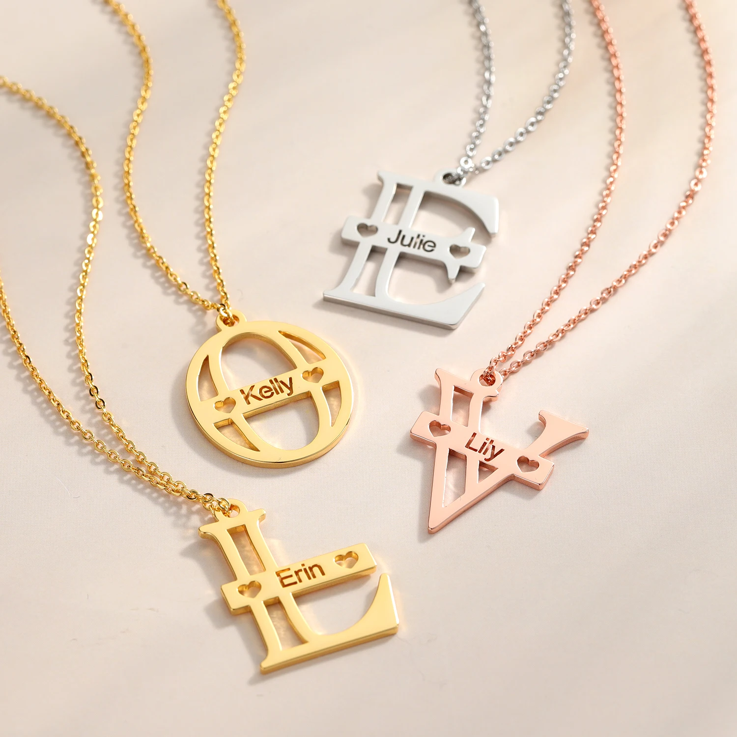 

Custom Letter Necklace "A-Z" Personalized Cutout Name Pendant Valentine's Day Name Necklace Stainless Steel Women's Jewelry