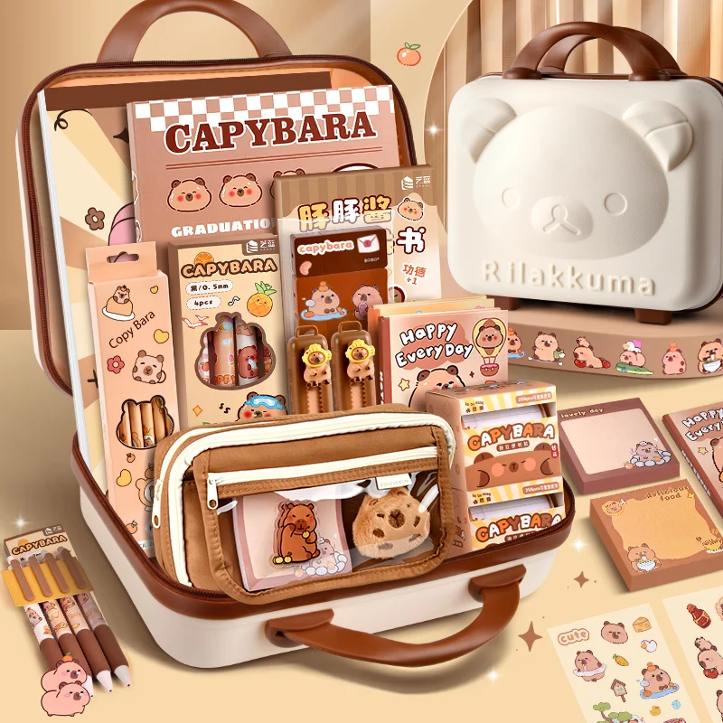 

Large Capacity Gift Box Pencil Case Notebook Ruler Cute Capybara Stationery Set Kit Abundant Supplies for Students School Gift