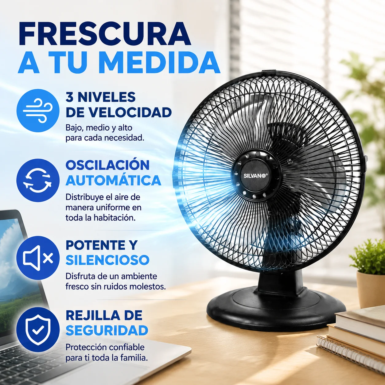 Ventilateur de table électrique oscillant, 3 vitesses réglables, pales haute performance, ventilateur économique pour la maison et le bureau