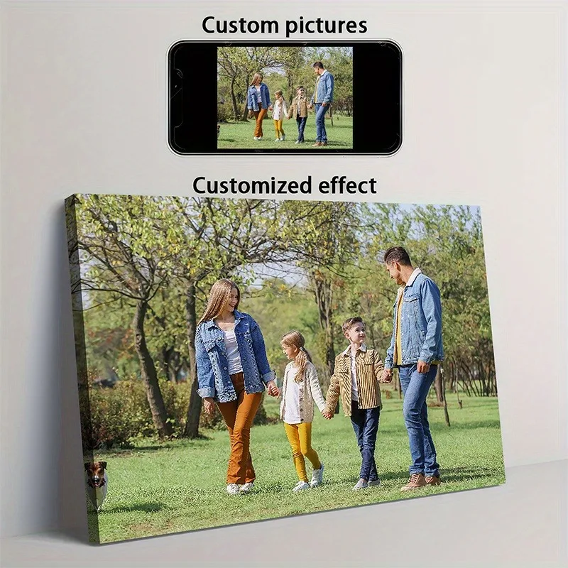 Custom Photo Canvas Printing with Wooden Frame, Printed Family Portrait Wall Art, Suitable for Home Office and Dining Room
