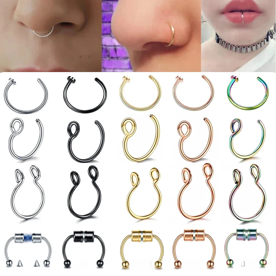 Faux anneau antarctique en acier inoxydable pour femme, anneau de septum, clip C, boucle d'oreille Jules, faux piercing, bijoux de corps, non percé, 1PC