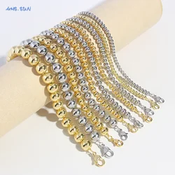 MHS.SUN Metal Adjustable Ball Bead Bracelet for Women Men Punk Gold/Silver Color Smooth 4/5/6/8/10mm Beaded Bracelets Jewelry