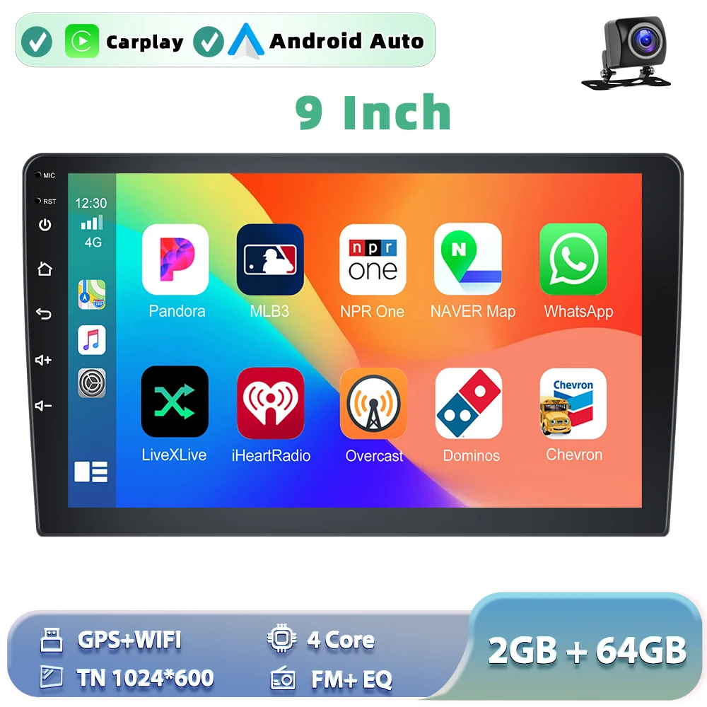Podofo Wireless CarPlay Android Auto Car Stereo Radio 9Inch 2 Din HD Universal Stereo Multimedia Player BT GPS WIFI image 3