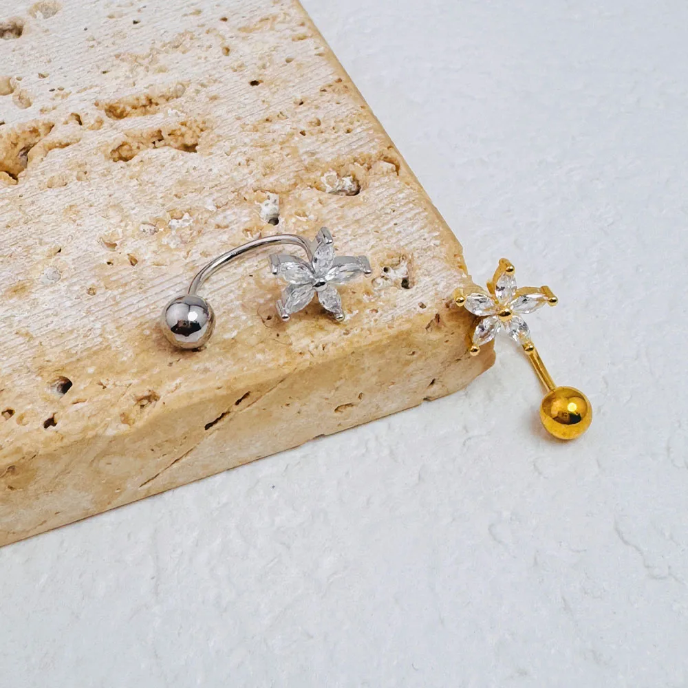 1 Stück einfacher blumenförmiger Nasenring, 14 Karat vergoldeter Edelstahl-Piercing-Schmuck für Frauen, Alltagskleidung, Körperpiercing-Zubehör – Detail 6