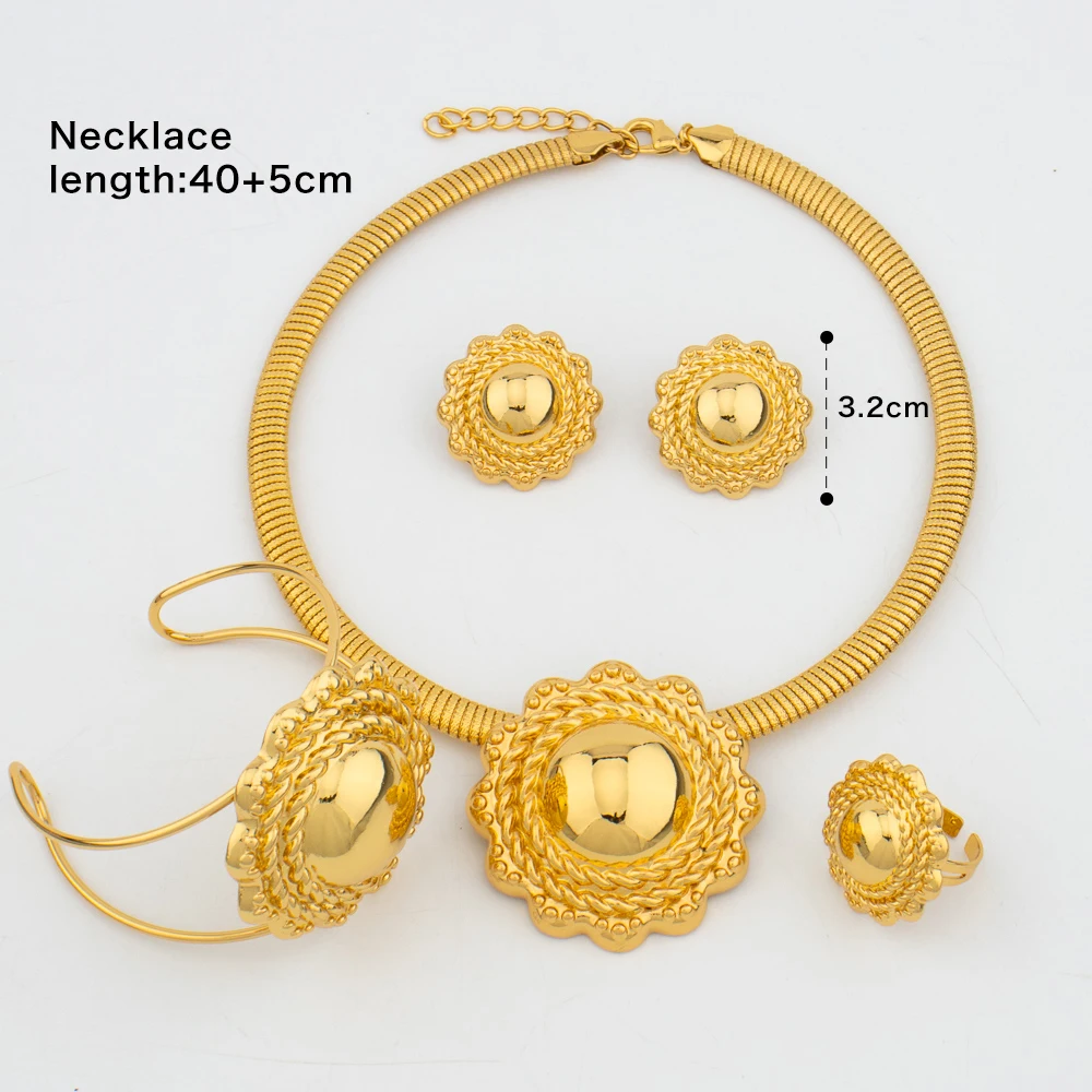 Luxury 18k Gold Plated Jewelry Sets For Women Ethiopian Fashion Necklace Earrings Bracelet Ring Jewellery Set Wedding Party Gifs