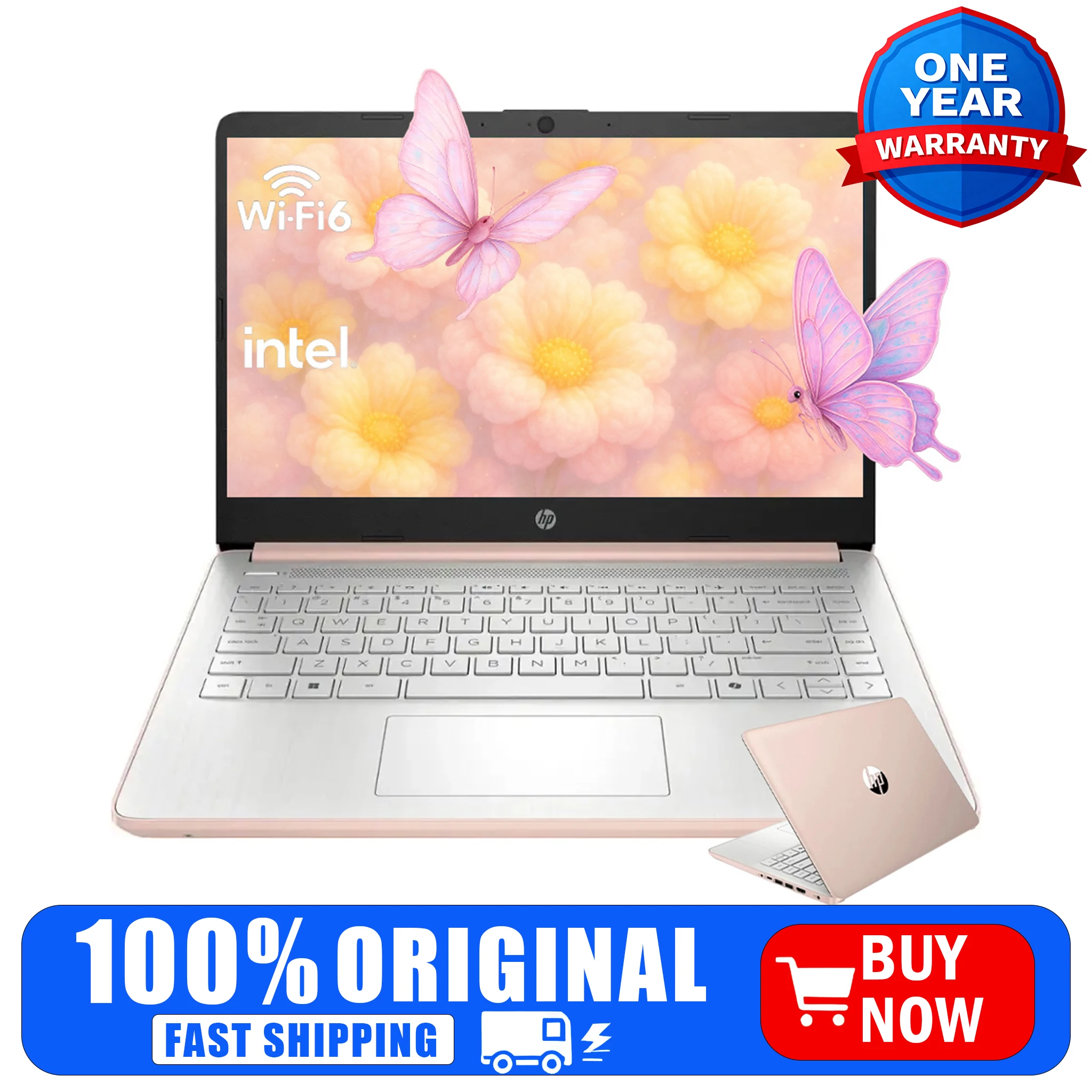 HP 14" HD Business Laptop,Intel Processor N150,4GB RAM,128GB UFS,Intel Graphics,Wi-Fi 6,Windows 11 Home,Pale Rose Gold