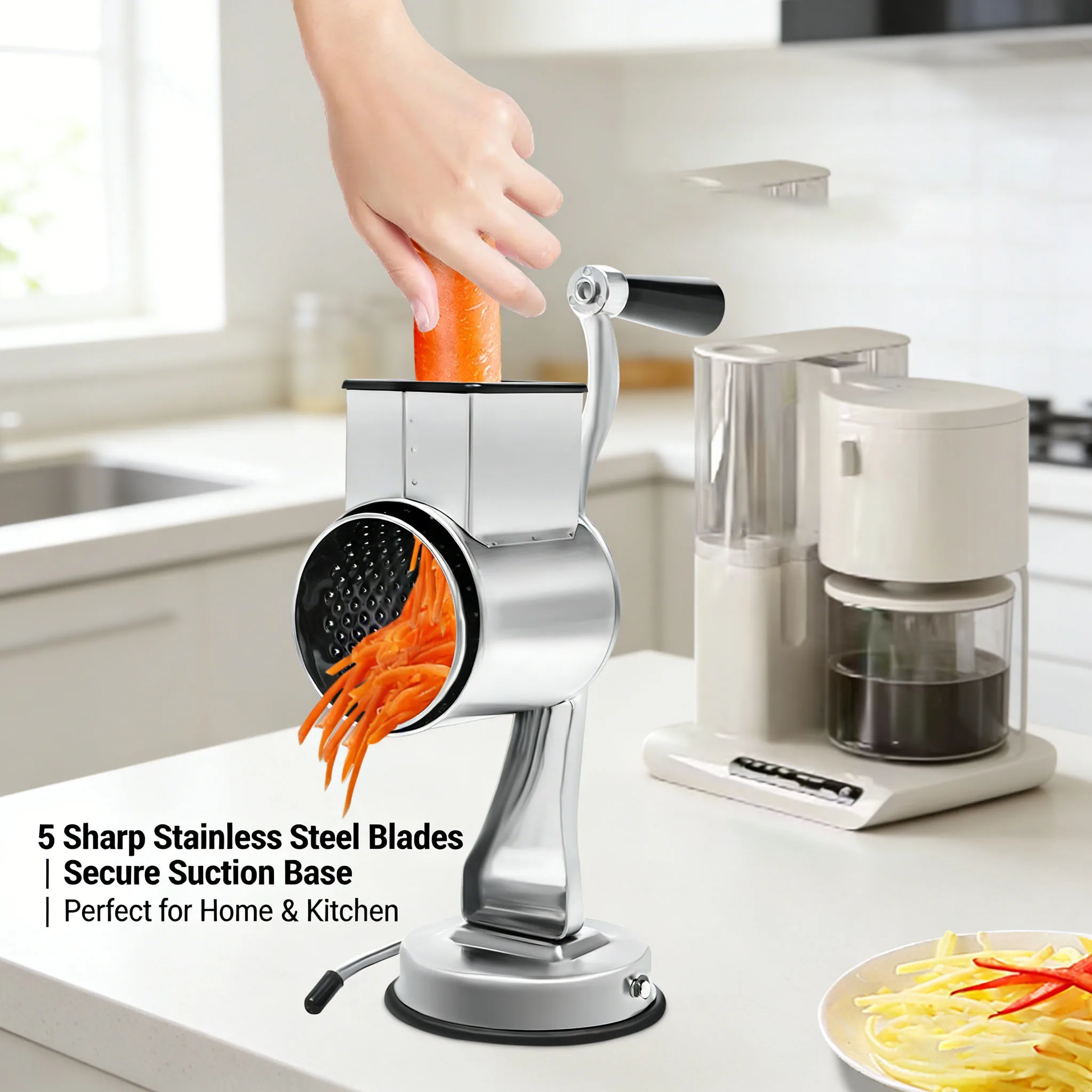 

Измельчитель овощей, роторный измельчитель овощей из нержавеющей стали с 5 лезвиями и присоской, многофункциональный кухонный слайсер для нарезки