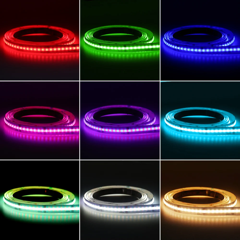 OCONA-RGBW COB LED Light Strip para Home Decor, fita de fita flexível, luz de fundo de TV, High CRI, RGB + 3000K, branco quente, 2840 LED/m, 24V, 12mm, Ra90