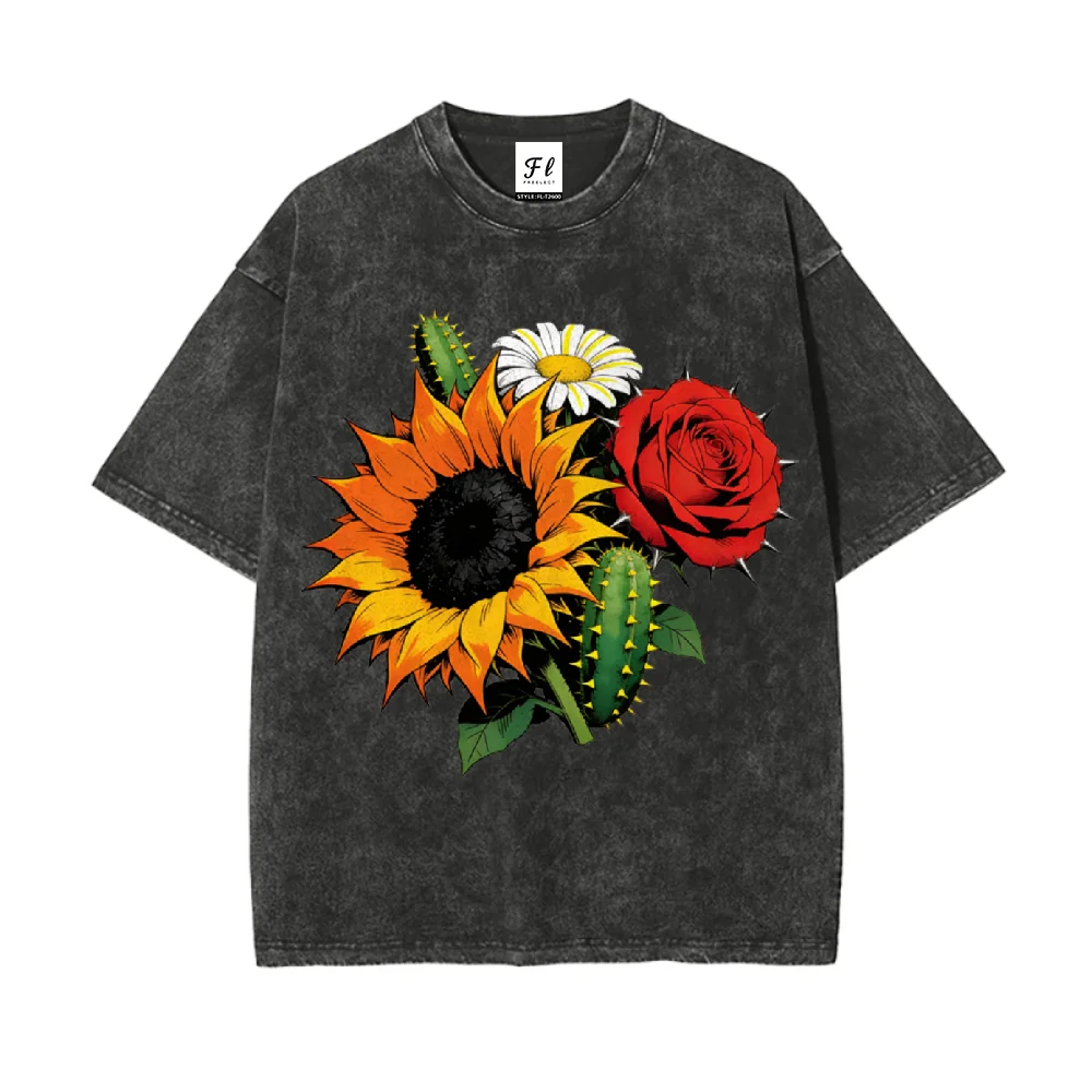 

Vibrant Floral Printed Oversized T Shirt Loose Fit Casual Graphic Top Soft Washed Fabric Short Sleeve Tee For Women Daily Street