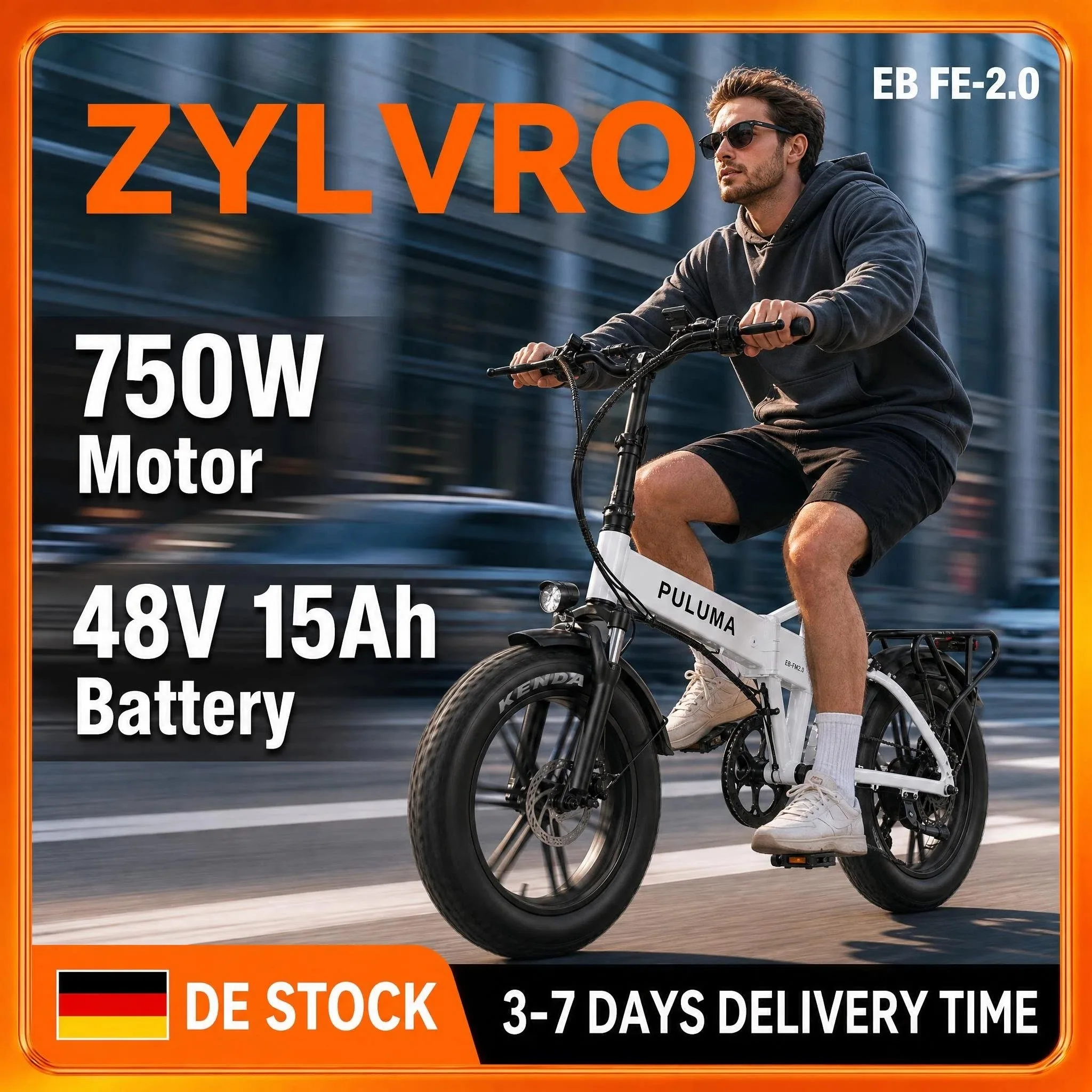 EB FE-2.0 Faltbares Elektrofahrrad für Erwachsene, 750W Motor, 48V 15Ah Abnehmbarer Akku, 20-Zoll Breitreifen-Elektrofahrrad, Allterrain-Elektrofahrrad