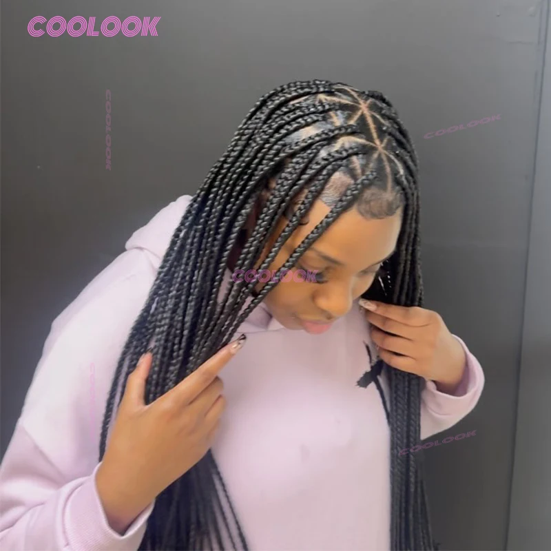 

26 "синтетические треугольные косички, парик из волос, полные кружевные плетеные парики для чернокожих женщин, без узлов, косичка, косички, кружевные парики