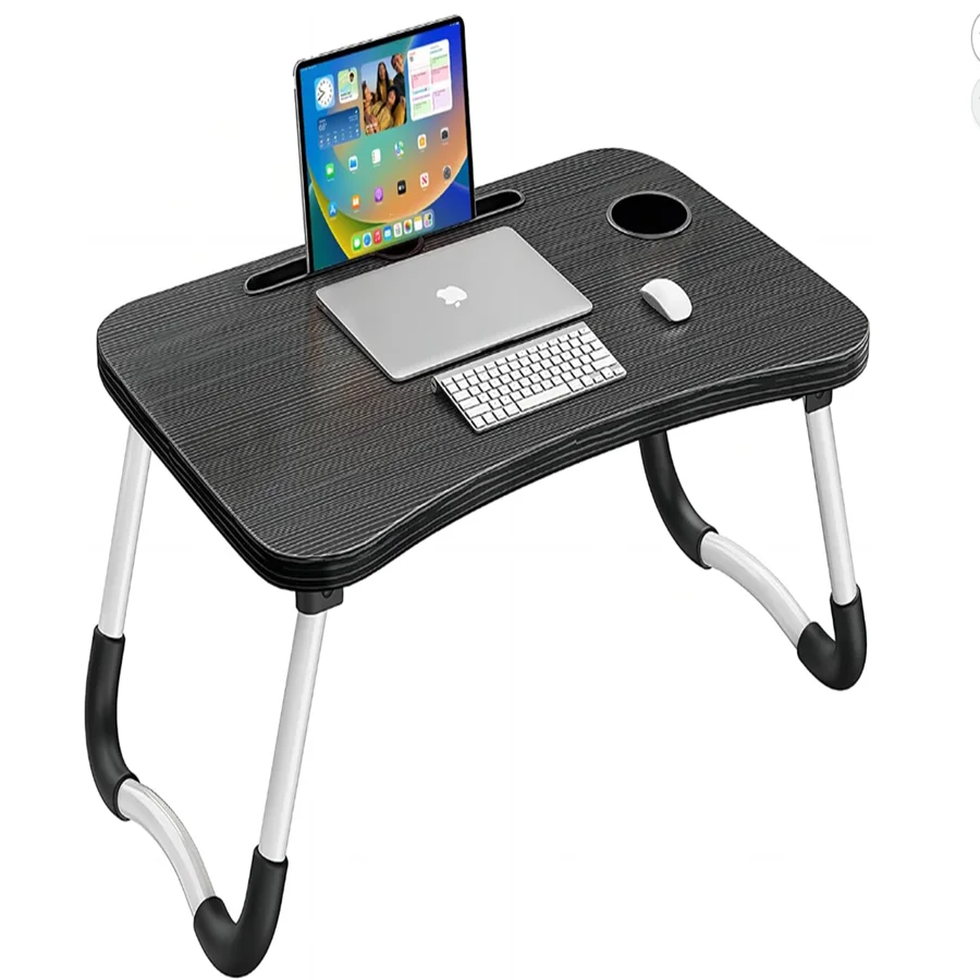 مكتب كمبيوتر محمول متعدد الأغراض، محمول وقابل للطي، مثالي للسرير أو الأريكة، مع حامل أكواب مدمج ومساحة كبيرة للعمل أو الدراسة أو القراءة أو الإفطار
