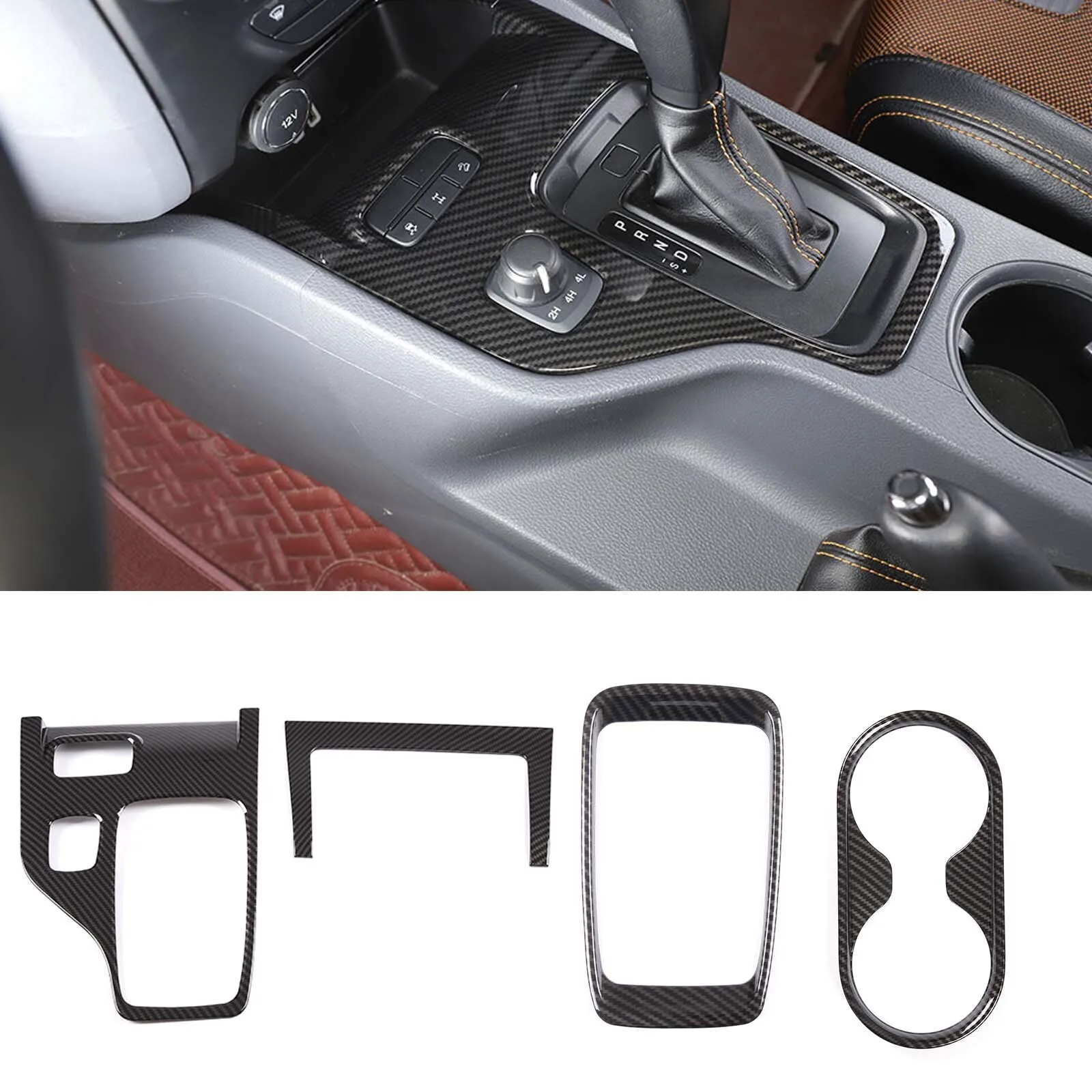 

Cup Holder For Ford Ranger Wildtrak 2012-2021 ABS Red / Carbon Style Car Center Control Gear Shifter Panel Trim