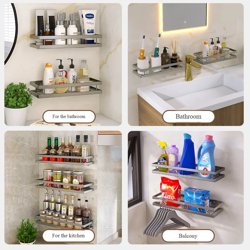 Stainless Steel, Organiser, Kitchen, No-Punch Wall Mounted, Shelf, Multi-Purpose Spice Rack