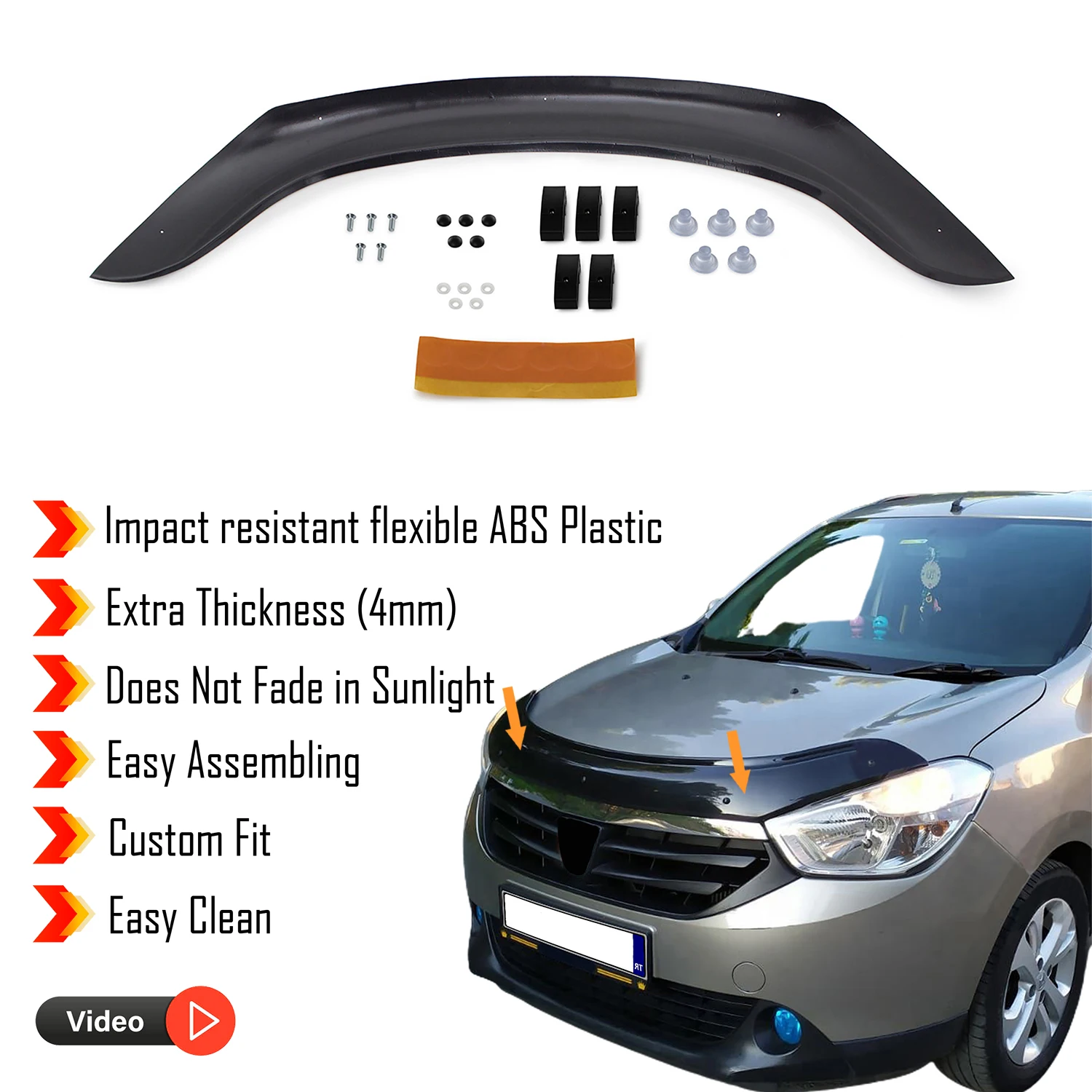 Hood Deflector Guard for Dacia Lodgy (2013+) - (MPV) Bug Shield Bonnet Protector / 4 mm thickness and ultra-durable material