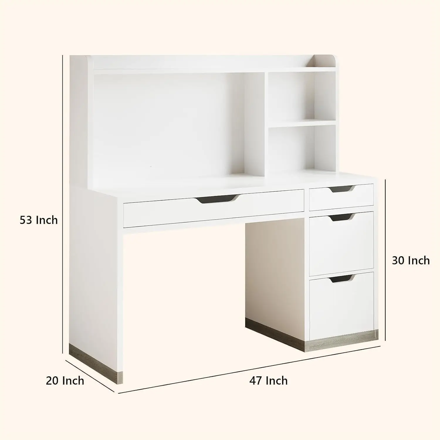 53 Inch White Desk with Hutch and 4 Drawers  4 Storage Drawers, Upper Hutch, Organized Workspace For Bedrooms and Home Offices, Suitable For Computer Work and Study