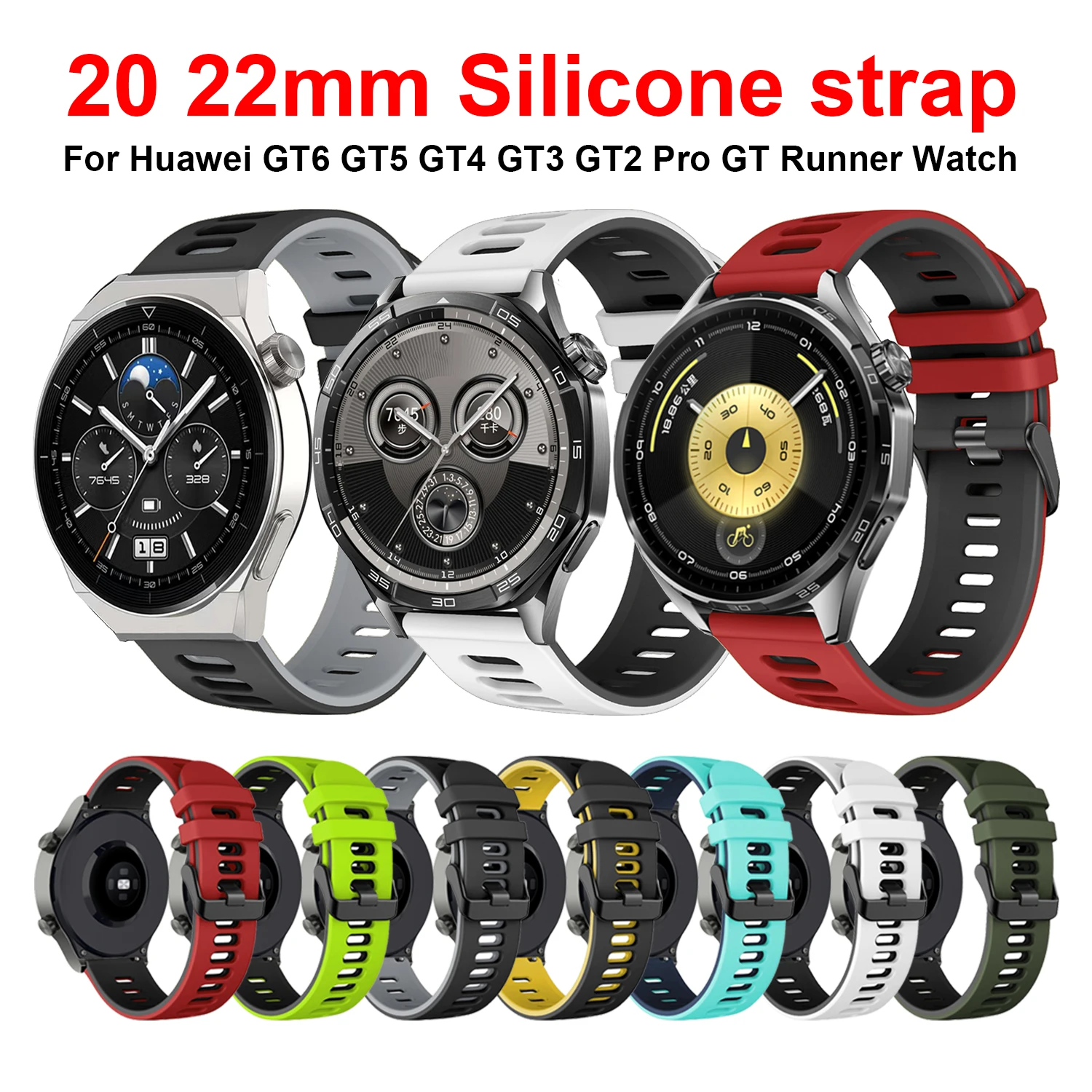 

Universal Watch Straps 22mm 20mm Quick Release Silicone Band Soft Rubber Wristband for Huawei Watch GT2-6 Samsung Xiaomi Amazfit