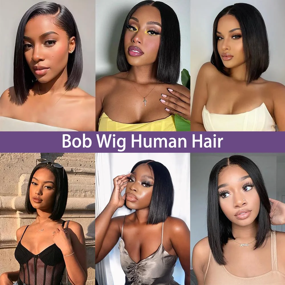 Bob Wig Human Hair Straight 13x4 Lace Front Bob Wig Pre Plucked 180% Density Straight Bob Wig with Baby Hair Natural Color