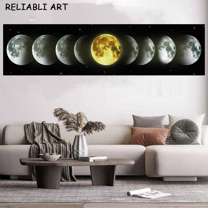 Modern Moon Eclipse Changes Canvas Painting Abstract Wall Art Pictures Poster and Prints for Living Room Home Decor No Frame