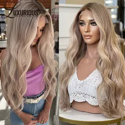 Ombre Ash Blonde Colored 13X4 Lace Front Wig Human Hair Pre Cut Preplucked Body Wave Transparent 5X5 Closure Frontal Wigs