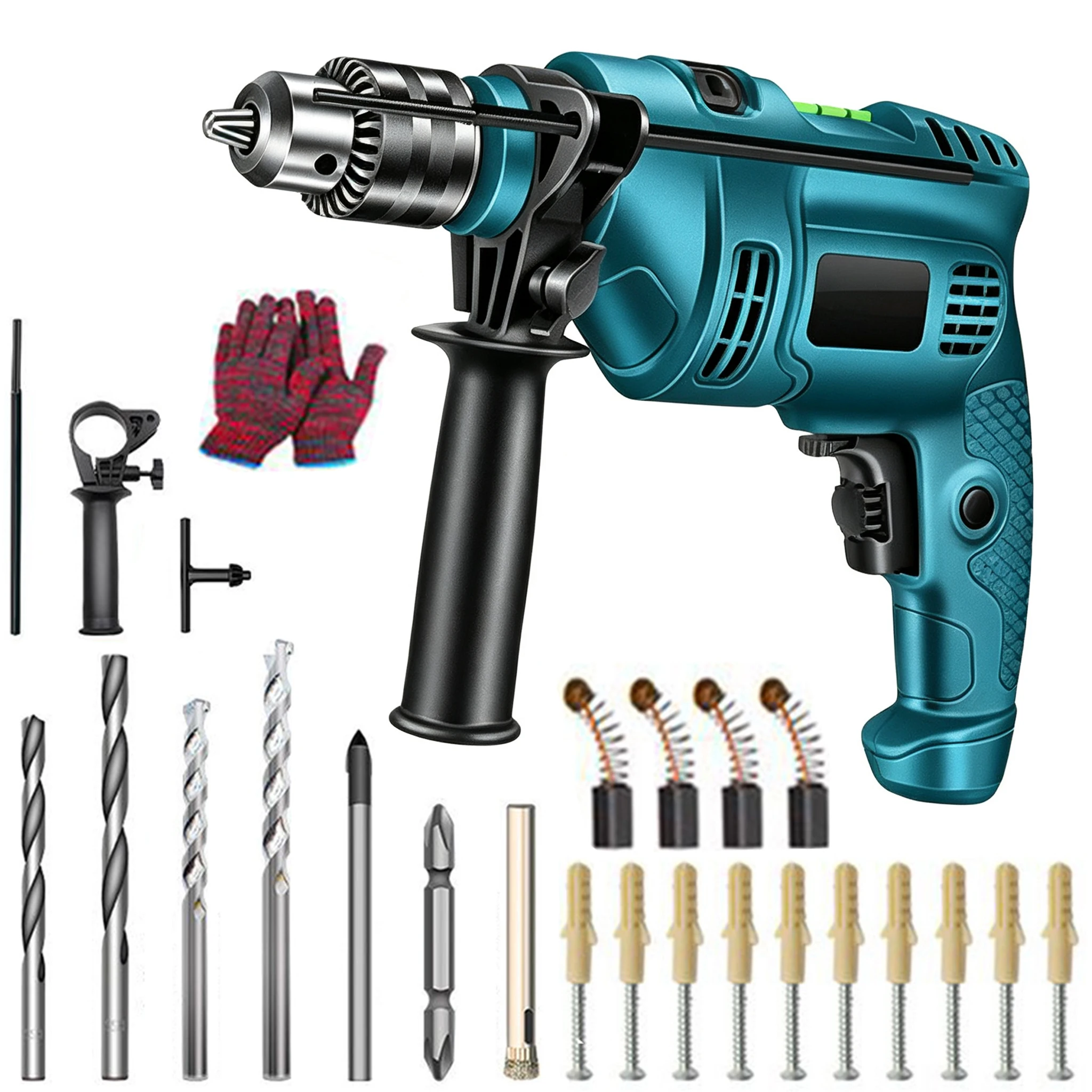 Trapano Elettrico 1500W, Trapano a Percussione Multifunzionale per Taglio Legno e Roccia, Foratura Muri, Set di Utensili Elettrici per Casa
