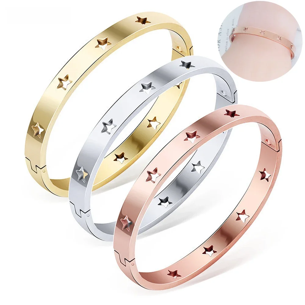 Nibastar Holle Ster Armbanden & Bangles Voor Vrouwen Mode Rvs Zoete Romantische Armband Rose Gouden Kleur Sieraden Cadeau - afbeelding 2