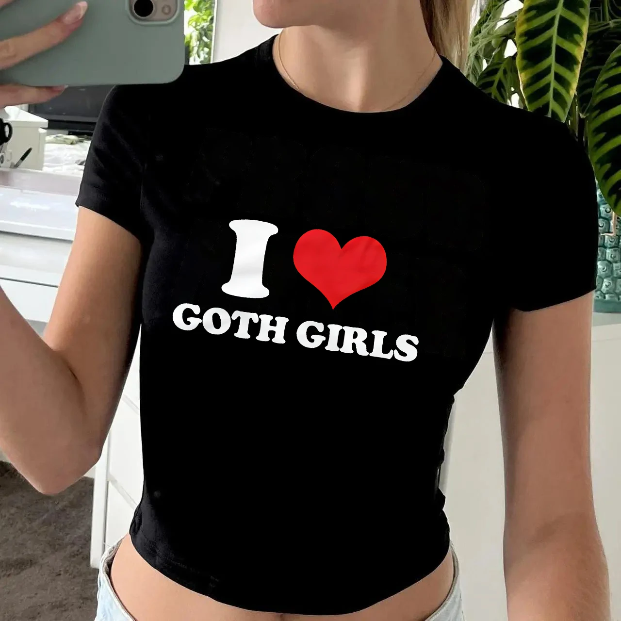 Crop Top for Girl, I Love Goth, Letter Print, Slim Shoulder, Summer Fashion