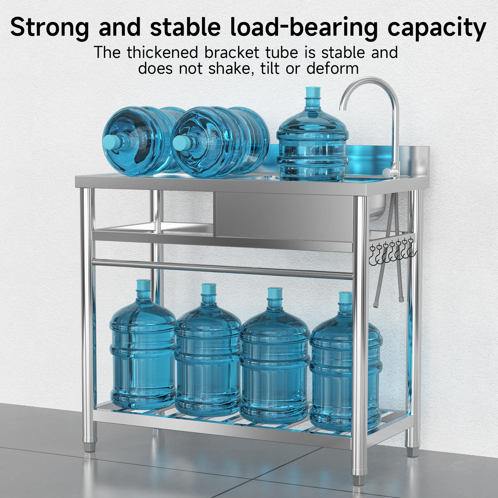 Stainless Steel Utility Sink 1 Compartment Free Standing Small Sink with Workbench, 20"D x 39"W Commercial Single Bowl Sinks