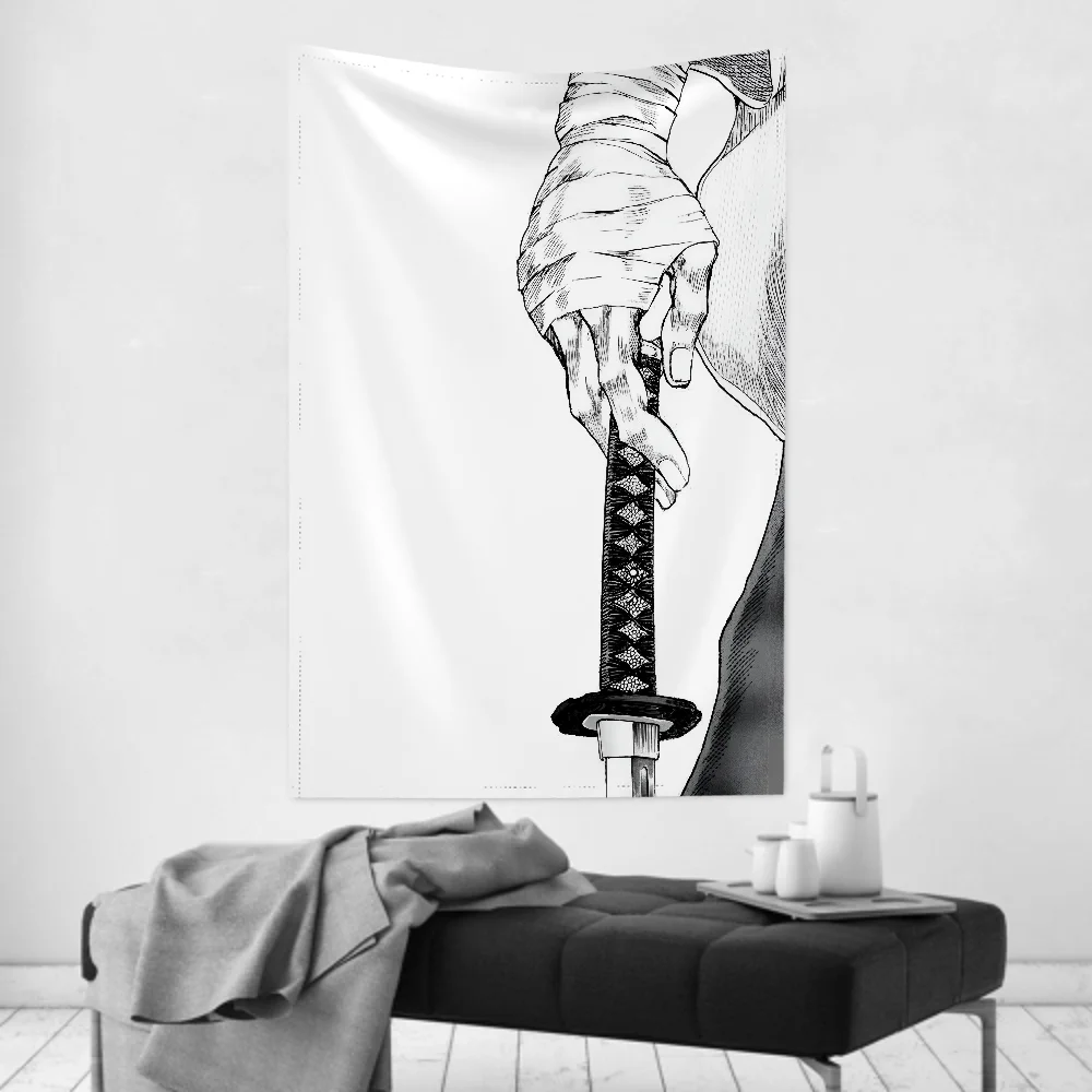 Vintage Miyamoto Musashi Vagabond Tapestry – Anime-style bushido warrior design, works as wall cloth & party hanging background