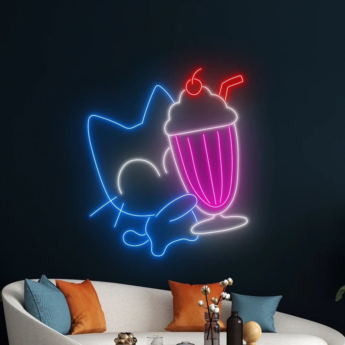 Milk Cat Neon Sign Cartoon Cat Milk Tea Drink Room Business Shop Wall Decor Open Room Sign Bar Beer Neon