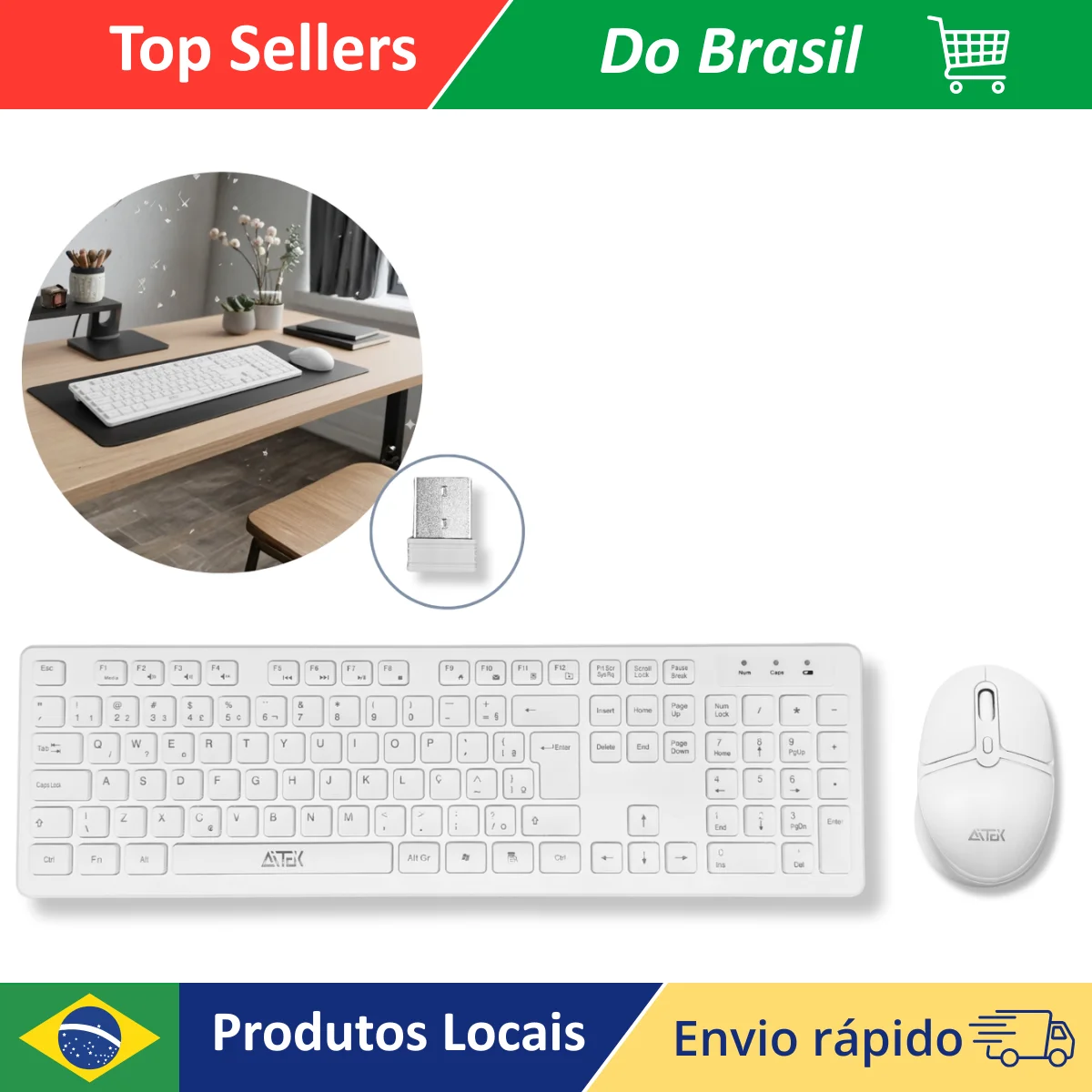 Wireless White Wireless Keyboard And Mouse Kit 1600 Ergonomic Silent DPI For Computer And Notebook