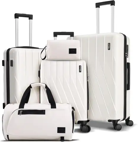 5 Piece 100% PC Hardshell Luggage Set,Spinner Wheels&TSA Lock,20/24/28in Carry on Suitcase with Fitness Duffel and Toiletry Bag